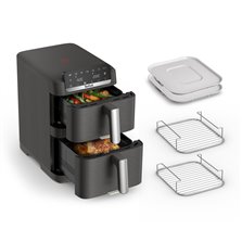 Easy Fry Crispy Stack, EY756HG0, Dual Air fryer, Space-Saving, Detachable Front + Cooking Shelves- Dark Grey_Main1